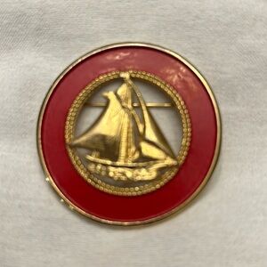 Red and Gold tone Sailboat brooch